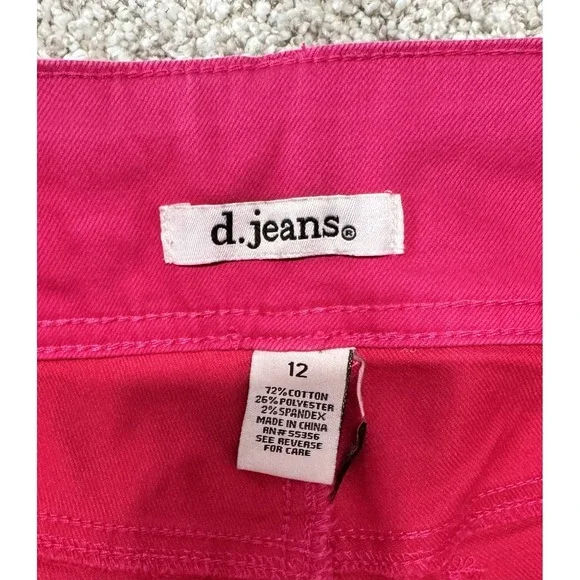 D. Jean Womens Pink Crop Jeans High Waist 3 Buttons Pants *MINT* Size 12 - Picture 5 of 7